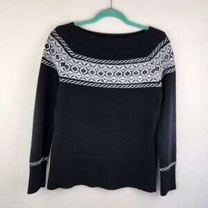 White House Black Market Wool Cashmere Angora Blend Fair Isle Boatneck Sweater M